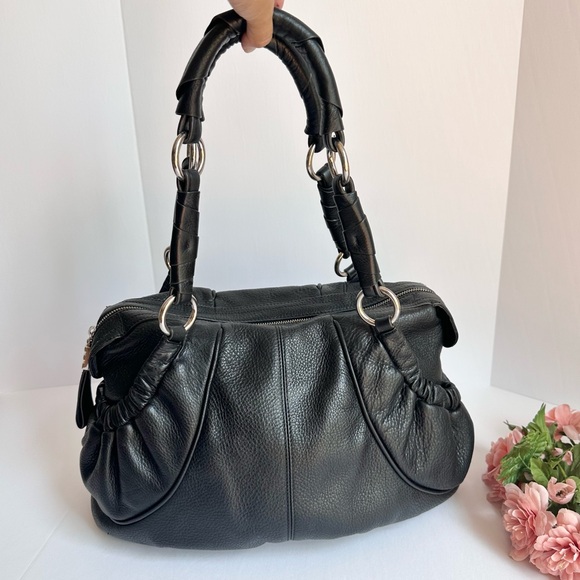 B. Makowsky Black Genuine Leather Slouchy Shoulder Hobo Bag - Picture 1 of 16